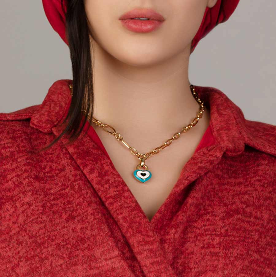 گردنبند طلا  زنانه قلب میناکاری 