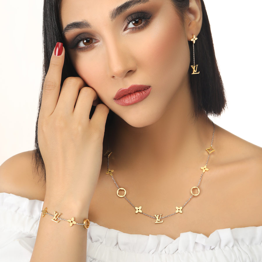 نیم ست طلا زنانه لویی ویتون ظریف 